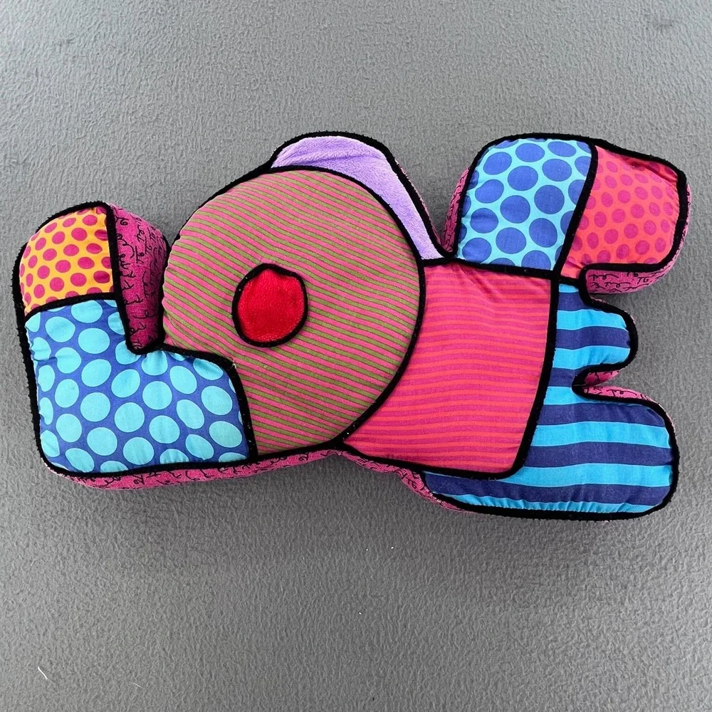 LOVE Patchwork Decorative Pillow Multicolor Plush Bohemian Eclectic Home Decor